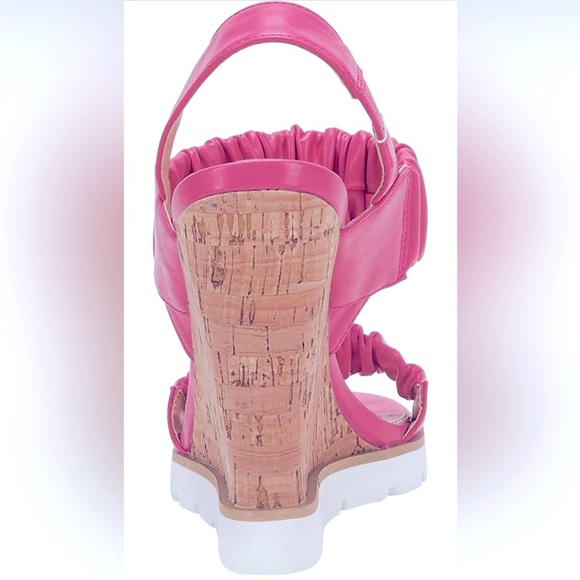 New Womens Open Toe Platform Wedge Sandals Elastic Ankle Strap Slip Pink - Picture 4 of 4